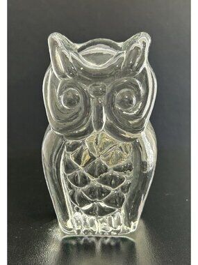1970s Viking Clear Glass OWL Figurine Paperweight MCM Bookend Handmade USA 3.5"